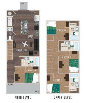 The 4 bedroom 4.5 bathroom plus floorplan is 1542 sq. ft.