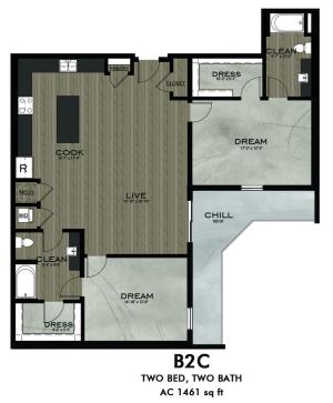 2 Bedroom 2 Bathroom floor plan