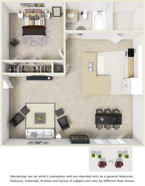 Serenity 1 bedroom 1 bathroom floor plan