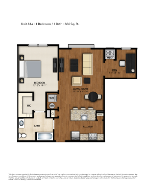 A1A Floor Plan | 1 Bedroom 1 Bath | 886 Square Feet | Parc Westborough | Apartment Homes