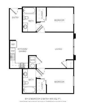 B1 2 Bedroom 2 Bathroom Floorplan