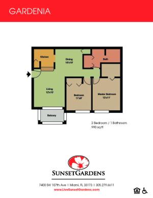 Gardenia two bedroom one bathroom floor plan
