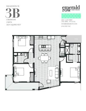 3 Bed 2 Bath Floor Plan 3B