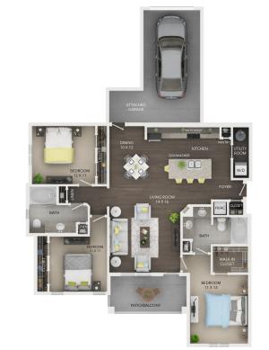 D2 | 3 bed 2 bath from 1363 square feet | Sapphire Bay Apartments | Apartments In Baytown
