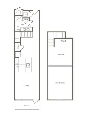 914 square foot one bedroom one bath loft apartment floorplan image