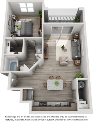Derby 1 bedroom and 1 bathroom floor plan