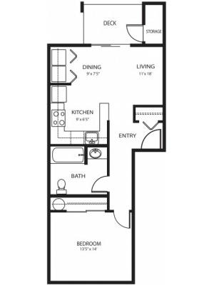 1 bedroom 1 bath, 562 sq ft