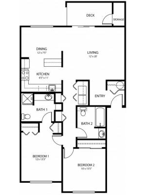 2 bedroom 2 bath, 1085 sq ft