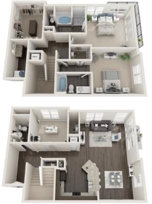 Warwick | Two Bedrooms | Two Full Bathrooms | Half Bathroom on First Level | Townhome | 2072 sqft | Full Sized Washer/Dryer | Study | Balcony and Walk Up