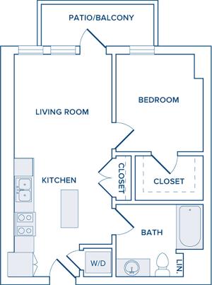 607-766 square foot one bedroom one bath apartment floorplan image