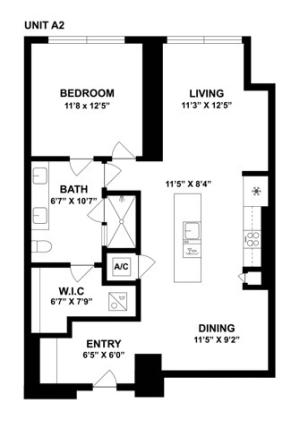 A2 | 1 Bed 1 Bath | from 873 square feet