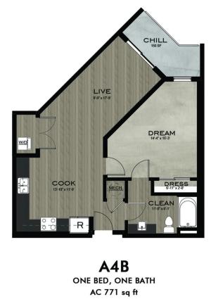 1 Bedroom 1 Bathroom floor plan