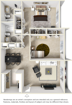 The Iris 2 bedrooms 2 bathrooms floor plan with washer and dryer