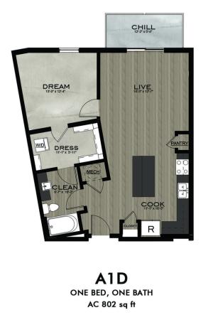 1 Bedroom 1 Bathroom floor plan