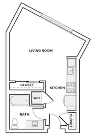 515 to 518 square foot studio one bath apartment floorplan image