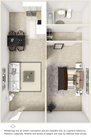 Sophomore 1 bedroom 1 bathroom floor plan