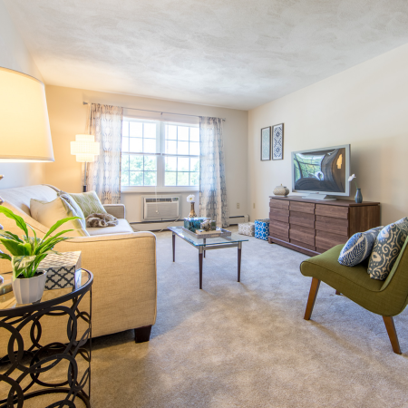 Wall-to-wall carpeting in neutral tones at Princeton Crossing | Apartment for Rent in Salem, MA.