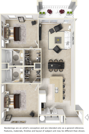 Reserve 2 bedrooms 2 bathrooms floor plan
