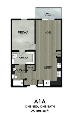 1 Bedroom 1 Bathroom floor plan
