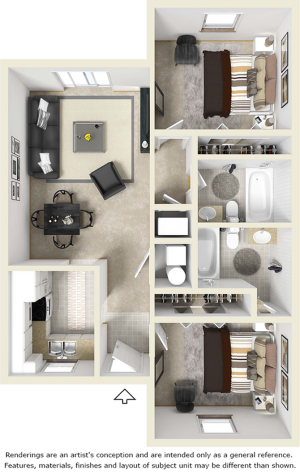 2 bedrooms 2 bathrooms Flat floor plan