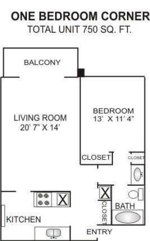 One Bedroom Corner | 750sqft | Apartments In Charlotte NC | Charlotte Woods