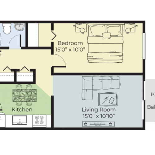 Bedford 1Bed, 1Bath Floor Plan Pheasant Run Apartments Nashua, NH