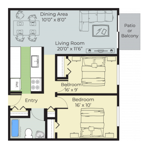 Bedford 1Bed, 1Bath Floor Plan Pheasant Run Apartments Nashua, NH