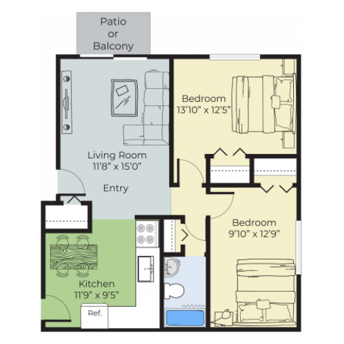 Bedford 1Bed, 1Bath Floor Plan Pheasant Run Apartments Nashua, NH