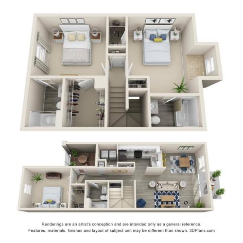 Biltmore floor plan with 3 bedrooms and 3 bathrooms