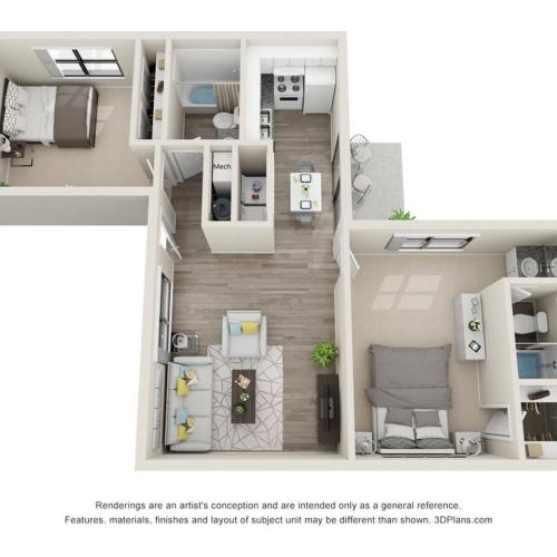 Carlyle floor plan with 2 bedrooms and 2 bathrooms