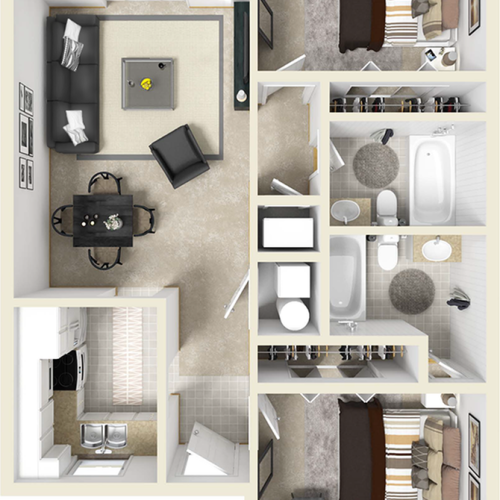 2 bedrooms 2 bathrooms Flat floor plan