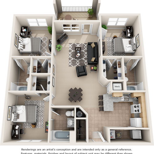 Constance 3 bedrooms 3 bathrooms floor plan.