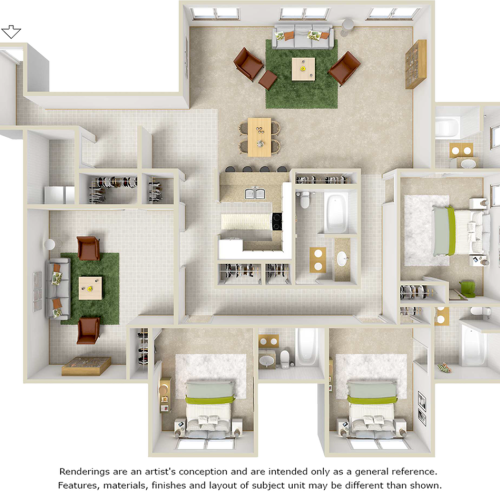 Penthouse 3 bedrooms 4 bathrooms floor plan