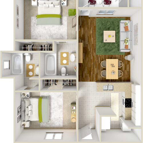 Adobe 2 bedrooms 2 bathrooms with upgraded flooring floor plan