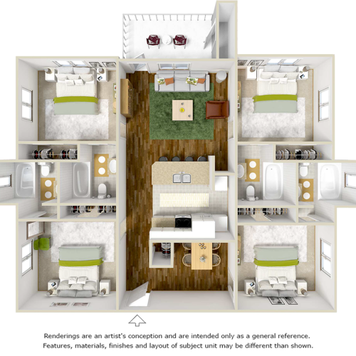 Seneca 4 bedrooms 4 bathrooms floor plan with upgraded flooring