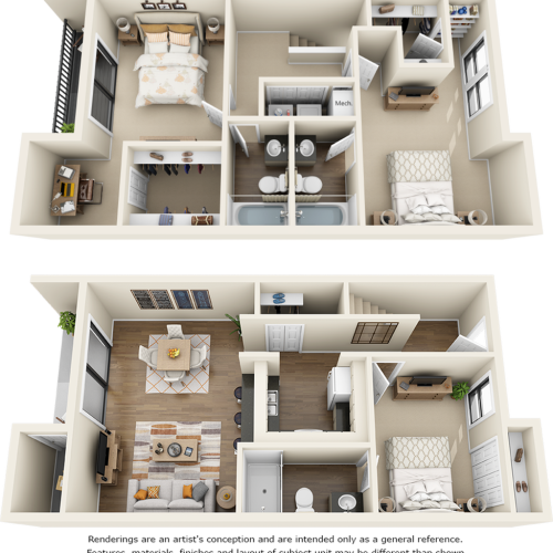 Cypress 3 bedrooms 3 bathrooms floor plan with double balcony