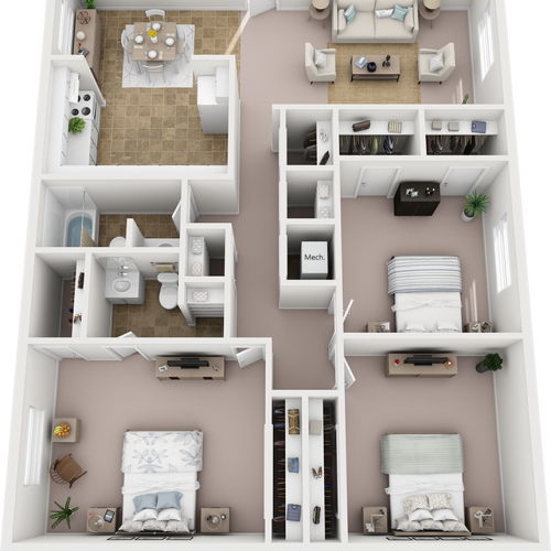 Sago floor plan with 3 bedrooms and 2 bathrooms