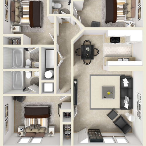 3x3 Flat floor plan