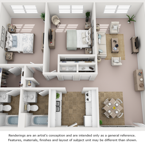 Palm floor plan with 2 bedrooms, 2 bathrooms, and enhanced finishes