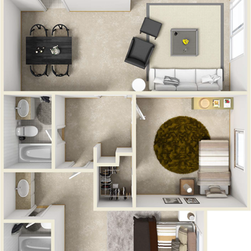 Bel-Air 2 bedroom and 2 bathroom floor plan