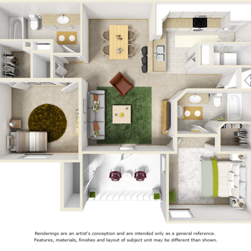 Maple 2 bedrooms 2 bathrooms floor plan