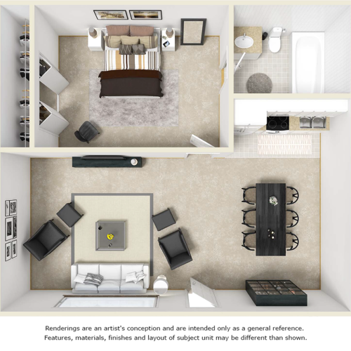 Tranquility 1 bedroom 1 bathroom floor plan