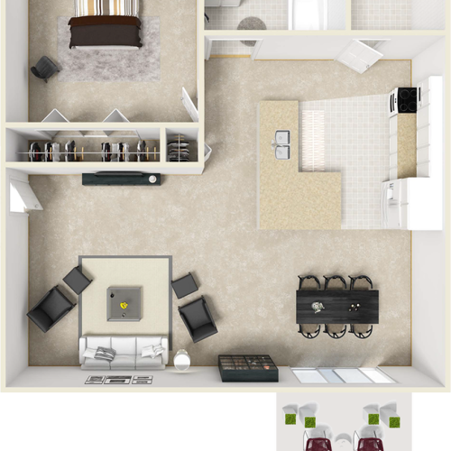 Serenity 1 bedroom 1 bathroom floor plan with premium finishes