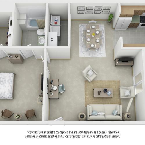 Alpine 1 bedroom and 1 bathroom floor plan