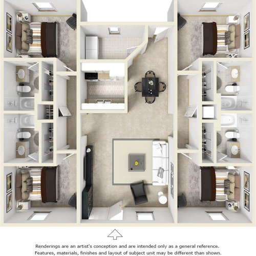 4-4 Flat w Quartz Countertops floor plan