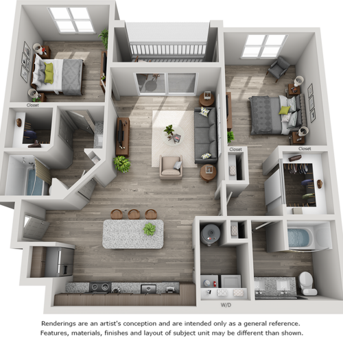 Belmont 2 bedrooms and 2 bathrooms floor plan