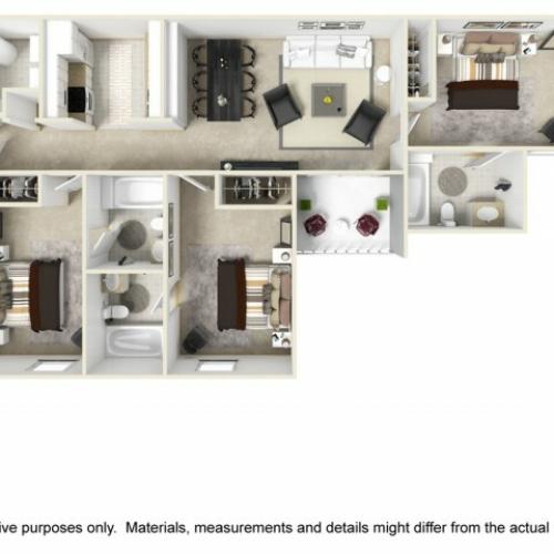Traditional 3 bedrooms 3 bathrooms floor plan
