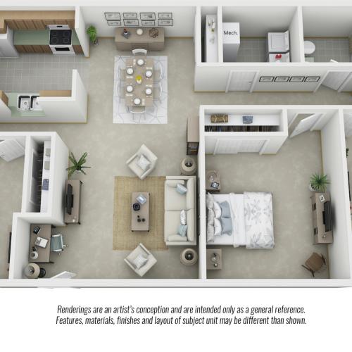 Belmont 3 bedrooms and 2 bathrooms floor plan