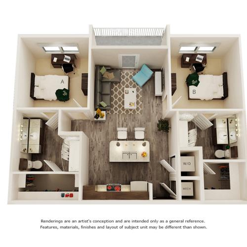 Einstein 2 bedrooms 2 bathrooms floor plan