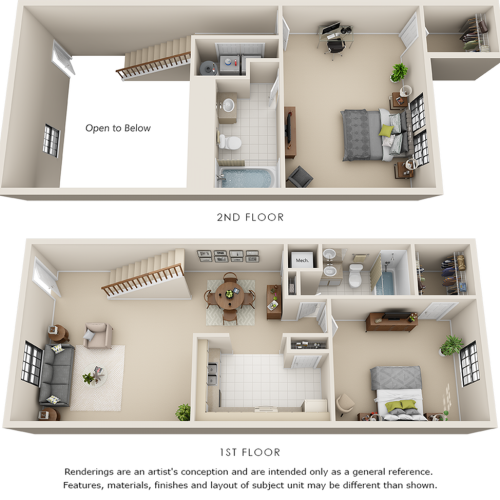 Tribecca 2 bedrooms 2 bathrooms floor plan